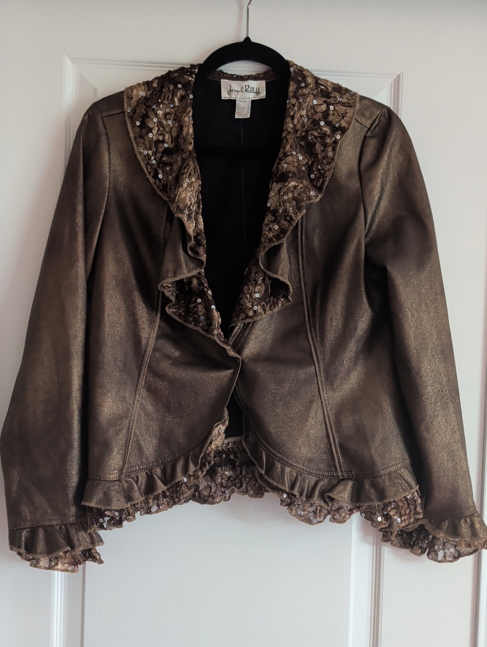 Joseph Ribkoff Bronze Metallic Ruffle Sequin Blazer